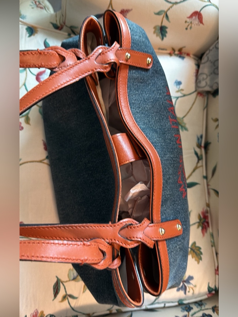 Gucci Blue Denim Tote with Orange Leather Trim - Picture 14 of 14